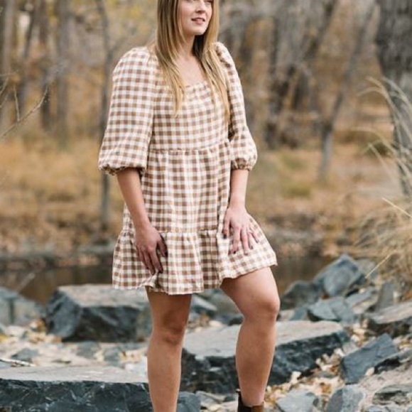 ByThe River,Gingham w/Gold Shimmer, Gathered Neck & Sleeves,Heavier,Size L - Picture 7 of 14